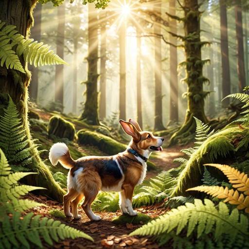 Happy Dog in Sunlit Forest
