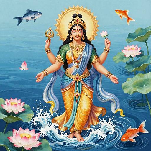 Serene Hindu Water Goddess Artwork