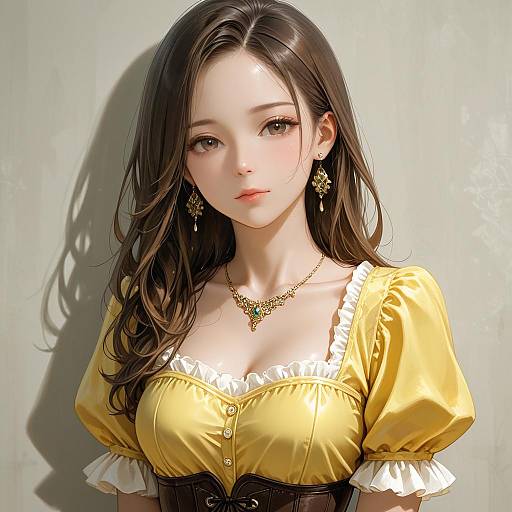 Young Woman in Yellow Dress with Jewelry