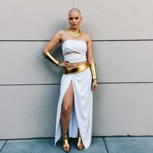 Bold Woman in White Toga Cosplay