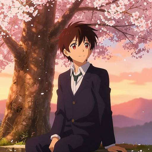 Anime Boy Under Cherry Blossom Tree
