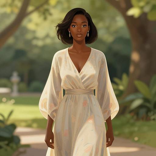 Elegant Black Woman in Serene Garden