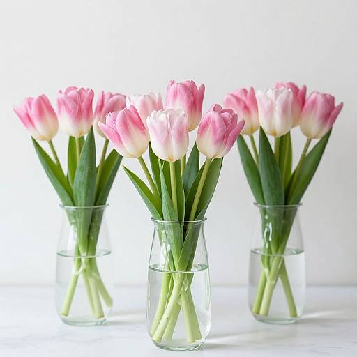 Pink and White Tulips in Vases