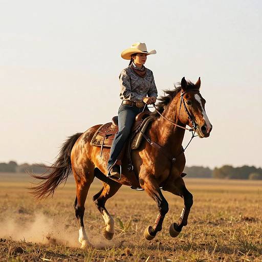 Petite Cowgirl Galloping Across Plains