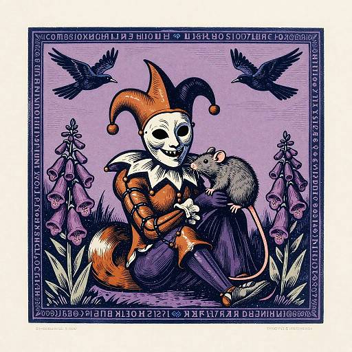 Vintage Jester Linocut Print