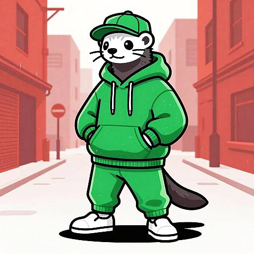 Chrome Ferret Rapper in Rainy Alley