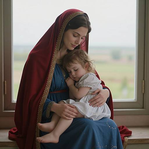 Maternal Serenity by Window View