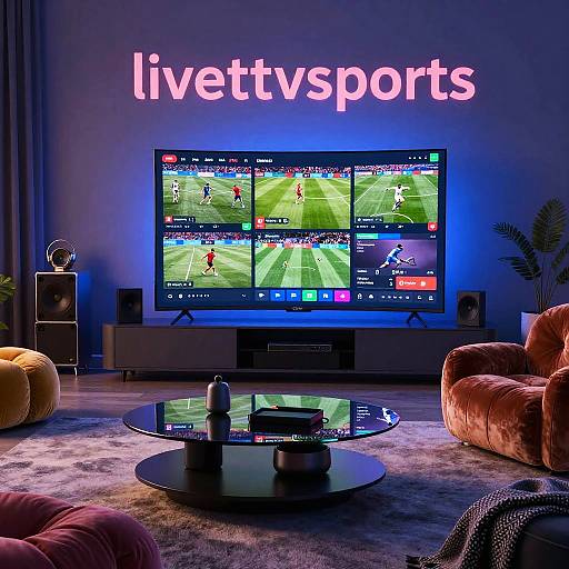 Futuristic Living Room with Multi-Sports TV