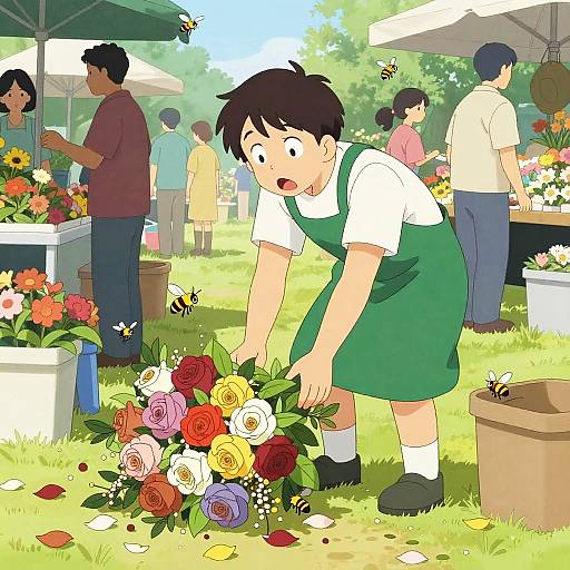 Startled Florist at Busy Market