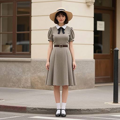 Retro Female Outfit on Street Corner