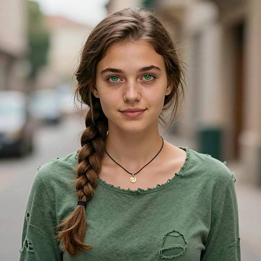 Young Woman Portrait with Green Accents