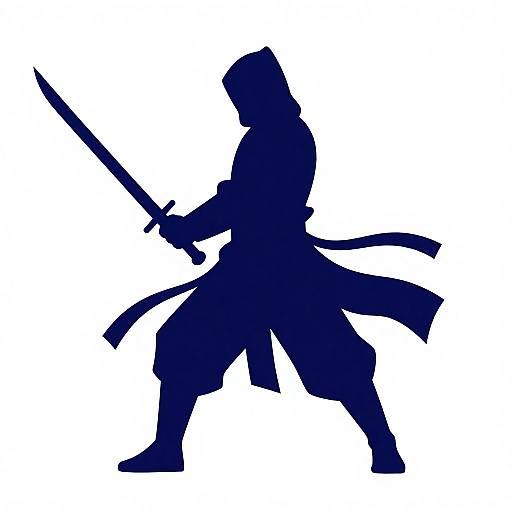 Navy-Blue Minimalist Warrior Silhouette in Motion