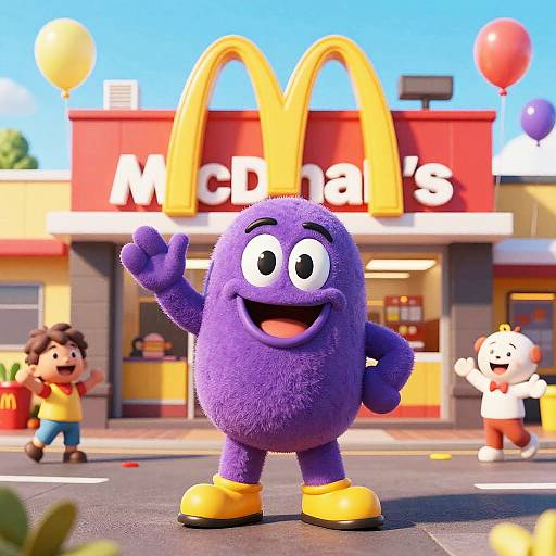 Joyful Purple McDonalds Mascot Cartoon
