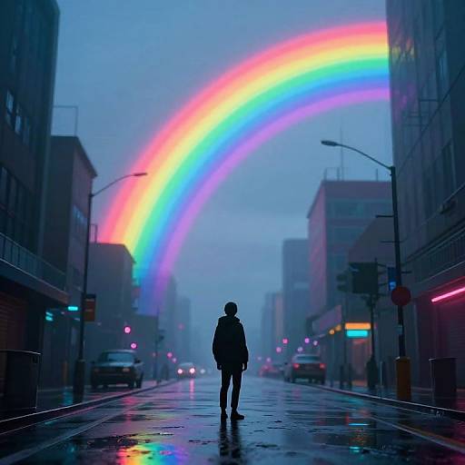 Surreal Cyberpunk Rainbow Street