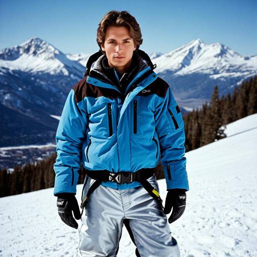 Realistic Male in Silver Ski Gear Outdoors