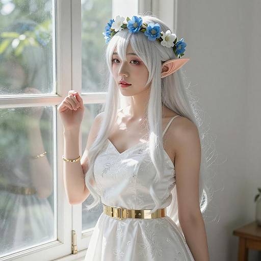 Elegant Elf Woman by Sunlit Window