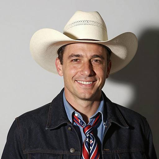 Smiling Man Wearing White Cowboy Hat