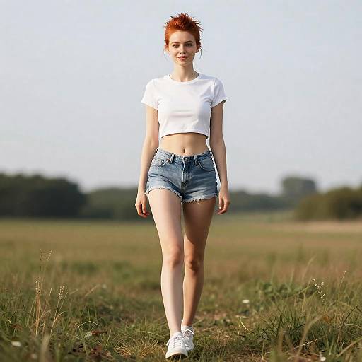 Photorealistic Ginger Woman in Crop Top