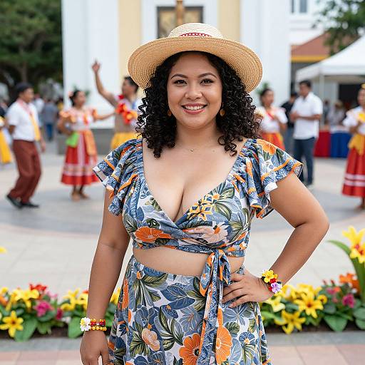 Joyful Filipina in Vintage Festival Costume