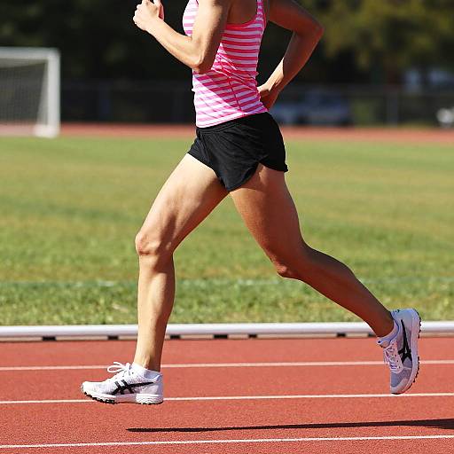 Vibrant Woman Sprinting on Red Track