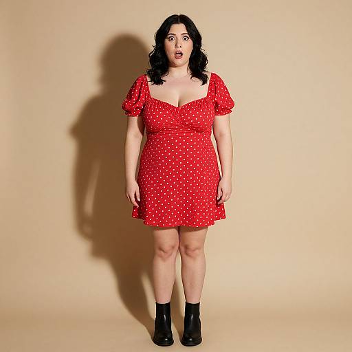 Curvy Woman in Red Polka Dot Dress