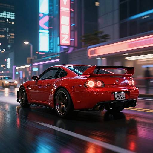 Neon Cyberpunk Car Speeding Scene