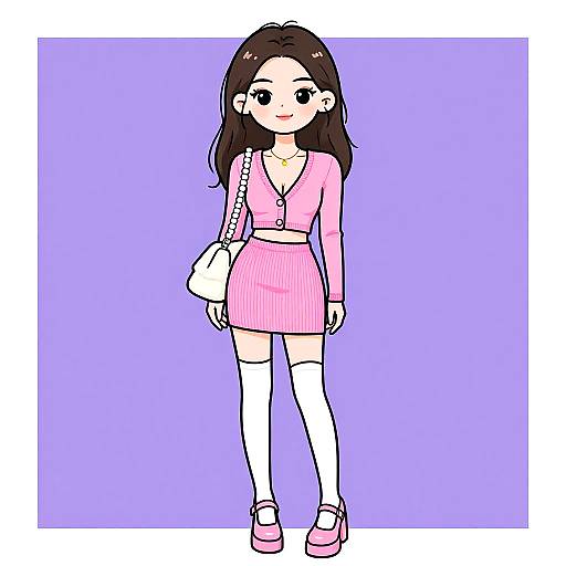 Youthful Woman in Pink Preppy Outfit