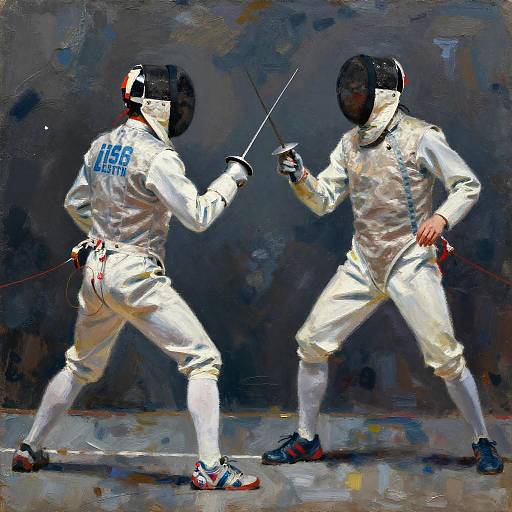 Oil Painting of Fencers in Action