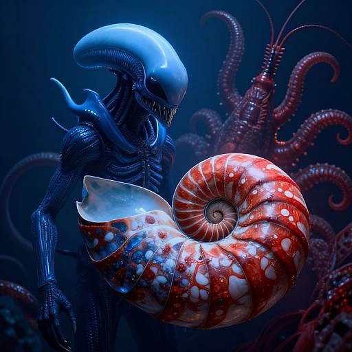 Futuristic Double Exposure Nautilus Lobster