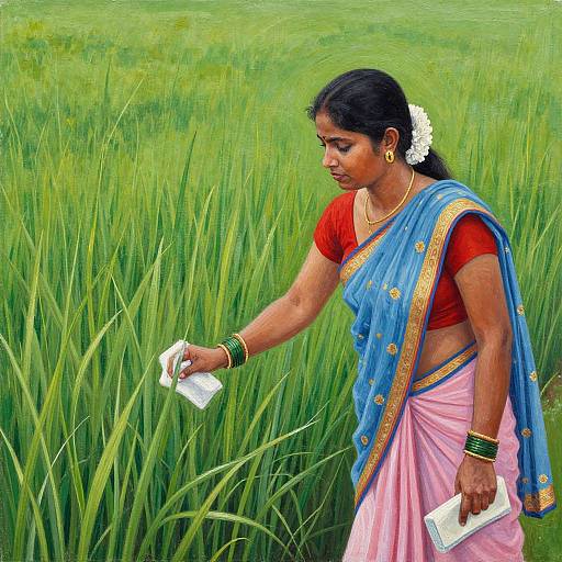 Acrylic Painting Woman Cleaning Greens