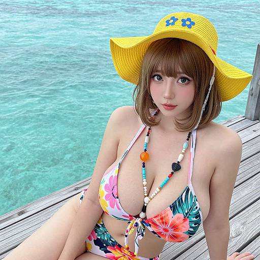 Elegant Woman in Tropical Island Attire