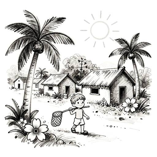 Charcoal Sketch of Aruba Village Boy