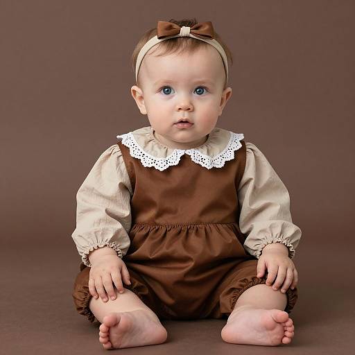 Baby in Brown Vintage Outfit Sitting