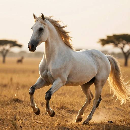 Elegant White Stallion in Golden Savannah