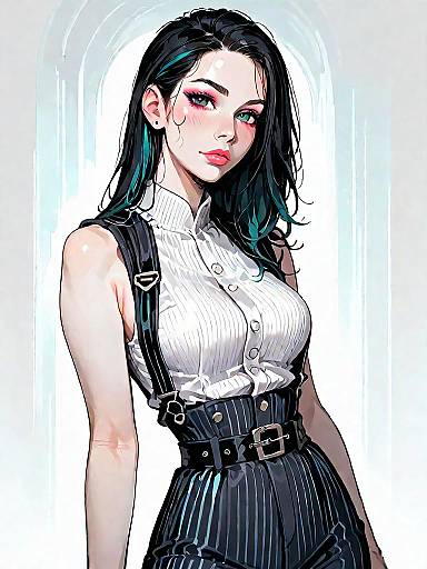 Chic Woman in Pinstripe Jumpsuit