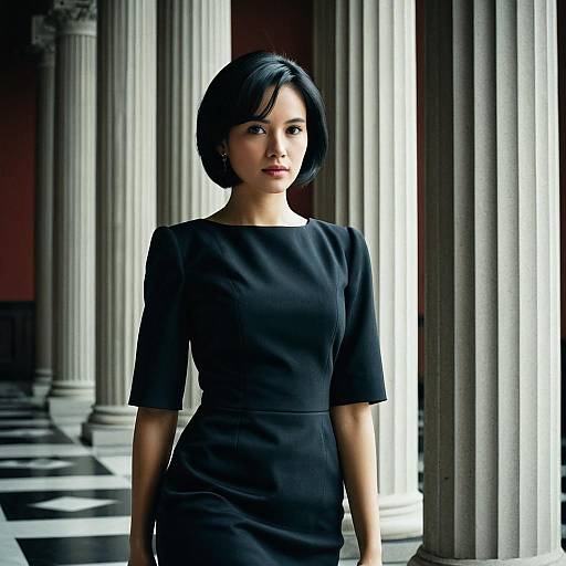 Confident Business Woman in Black Dress