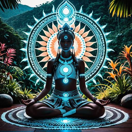 Tribal Woman Meditating with Futuristic Aura