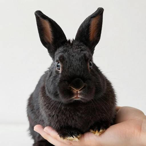 Fluffy Black Rabbit in Gentle Hands