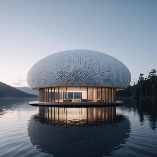 Futuristic Foam-Shaped Building on Lake