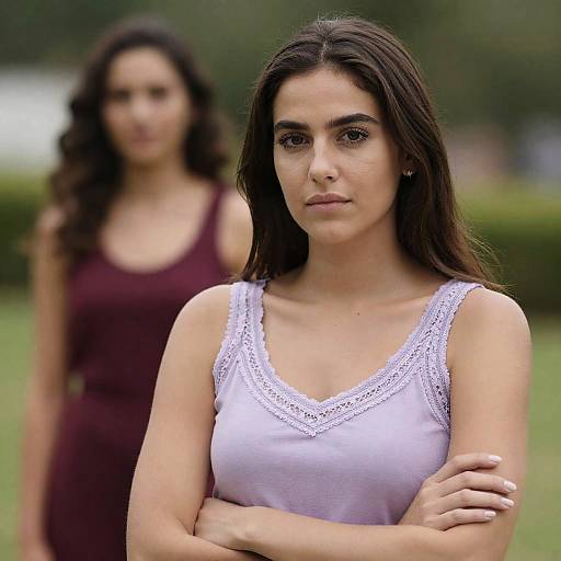 Woman in Lavender Top with Blurred Background
