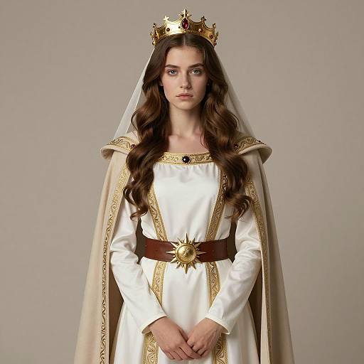 Medieval Queen in White and Gold Dress