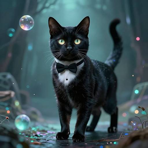 Surreal Glowing Tuxedo Cat Spirit