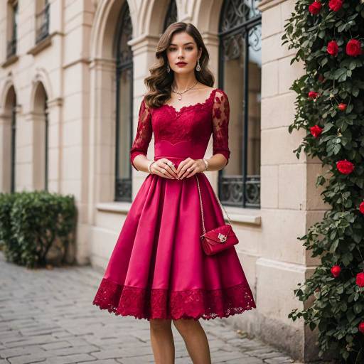 Elegant Woman in Cerise Lace Dress