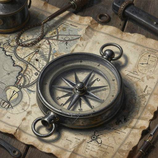Vintage Sailing Compass on Weathered Map