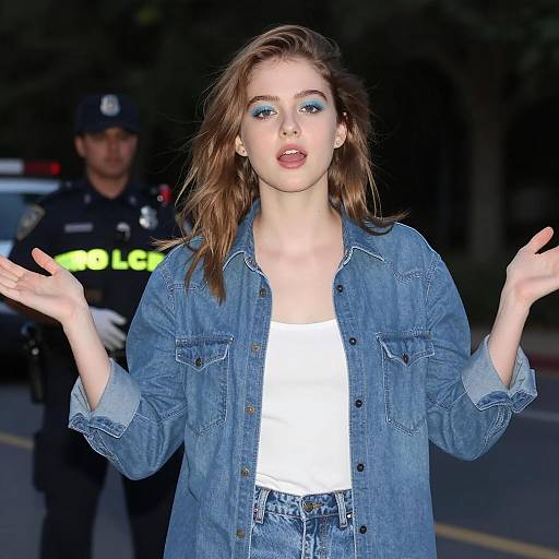 Nighttime Scene with Young Woman and Officer