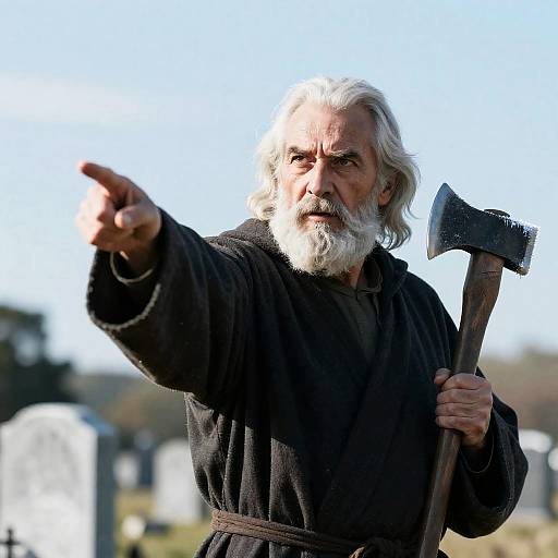 Wise Elder with Axe in Blue Sky