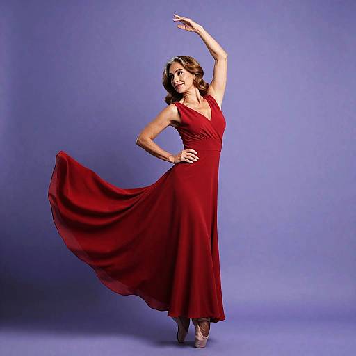 Refined Woman in Flowing Red Dress