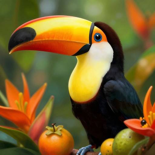 Vibrant Toucan with Tropical Flora