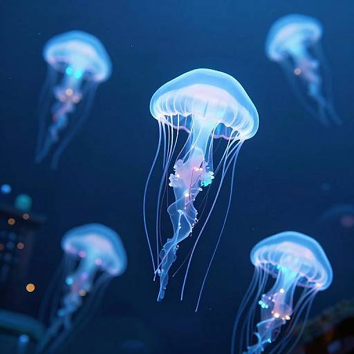 Bioluminescent Jellyfish in Deep Sea