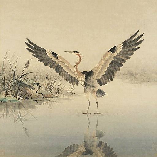 Azure Heron in Misty River Delta